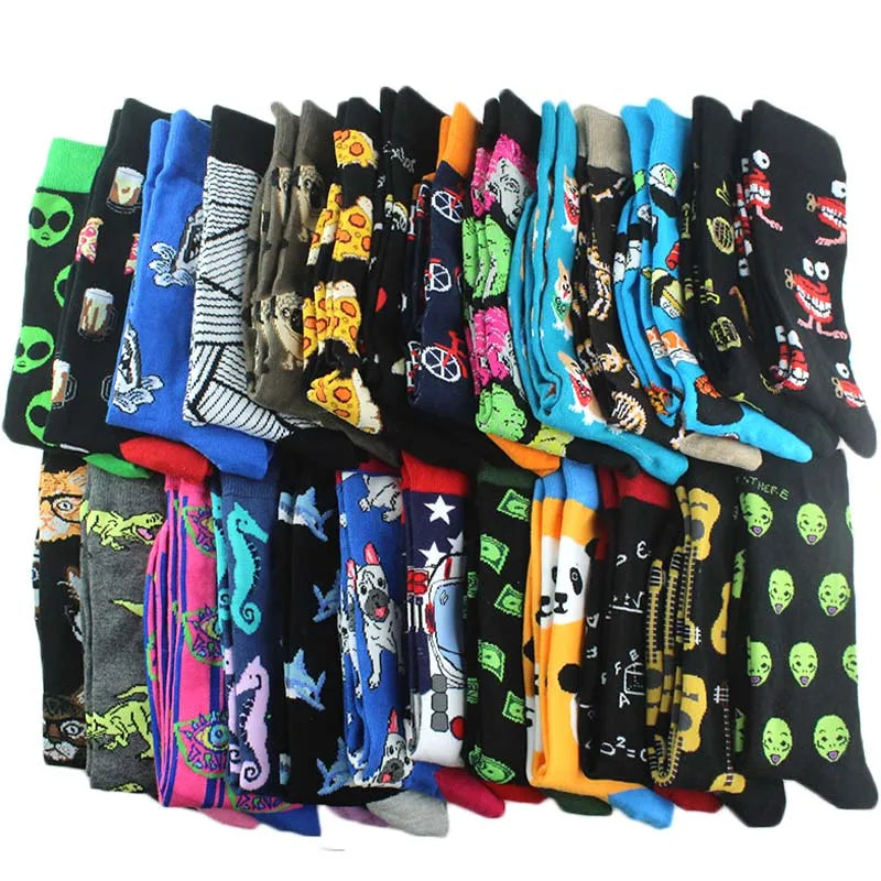 Cotton Happy Funny Socks Men Alien Planet Shark Crazy Design Sokken Unisex Novelty Dinosaur Crew Skateboard Calcetines Hombre.