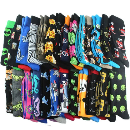 Cotton Happy Funny Socks Men Alien Planet Shark Crazy Design Sokken Unisex Novelty Dinosaur Crew Skateboard Calcetines Hombre.