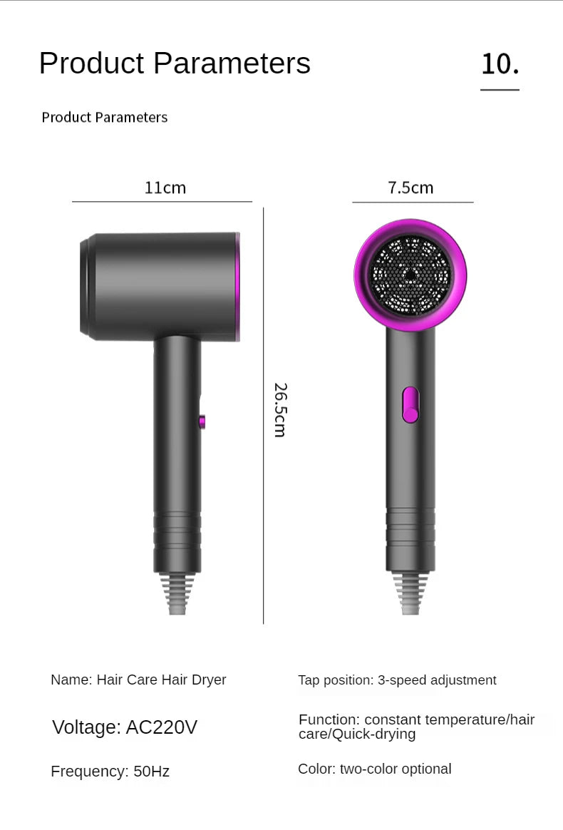 New Super High-Speed Hair Dryer Brushless Motor For Fast Drying Salon Professional Negative Ion Hair Care Styling Hair Dryer