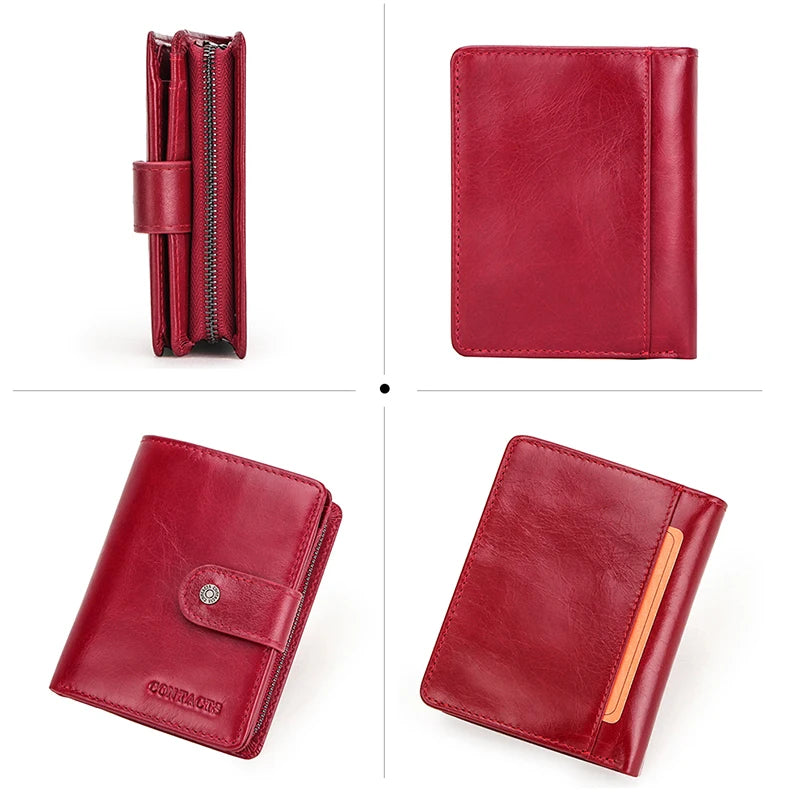 Contact'S Genuine Leather Wallets Women Men Wallet Short Small RFID Blocking Card Holder Wallets Ladies Red Coin Purse.