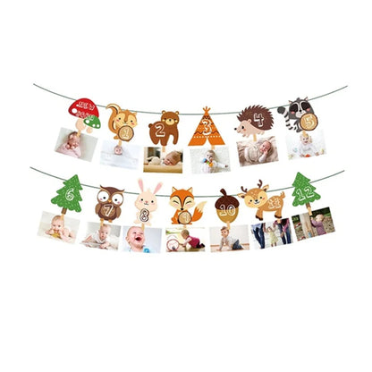 1–12 Monate Foto-Banner, Wald-Foto-Banner, alles Gute zum Geburtstag, Party-Dekoration, Babyparty, 1. Geburtstag, Junge, Mädchen, 12-Monats-Foto-Banner