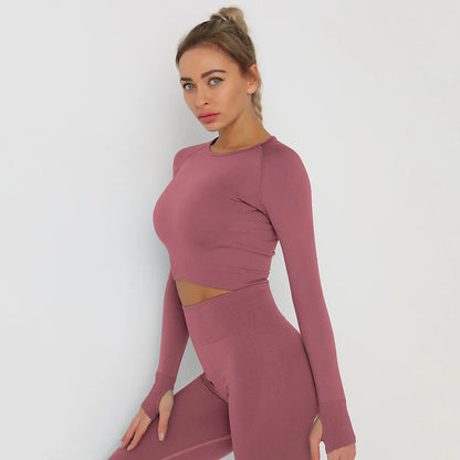 Seamless Athletic Crop Top Woman Sports T-shirts Yoga Top Knitted Shirt Long Sleeve Workout Tops For Women Fashion Gym Clothes