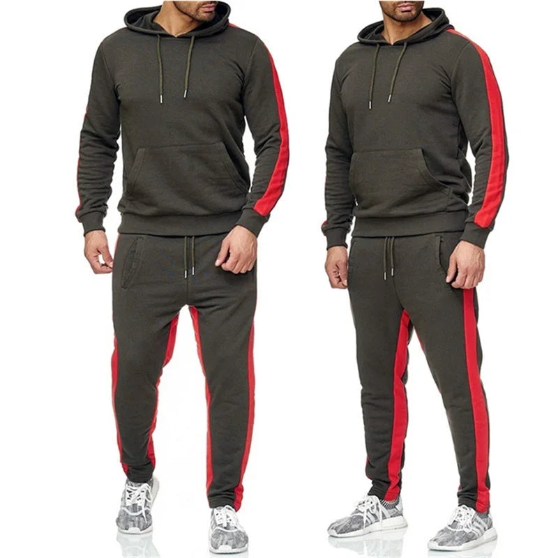 Männer 2 Stück Trainingsanzug Farbe Block Sweatsuit Streifen Casual Winter Langarm Warme Feuchtigkeit Wicking Atmungs Sportswear Anzug