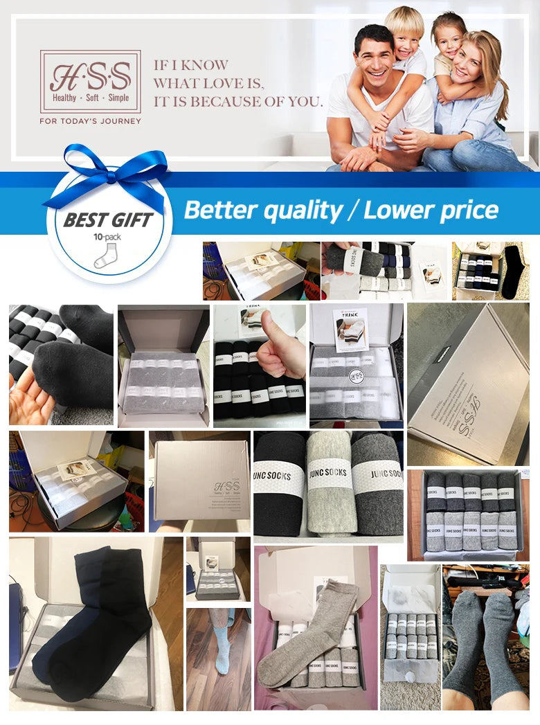 Box Pack Men's Cotton Socks 10Pairs/Box Black Business Men Socks Soft Breathable Summer Winter for Man Boy's Gift Size EUR39-45.