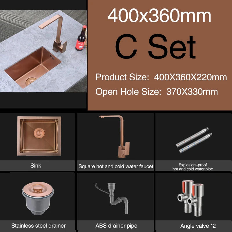 Rose Gold Kitchen Sink Nanometer Technology Gold 4mm thickness 304 Stainless Steel Manual Sink Single Bar Counter Kitchen Sink