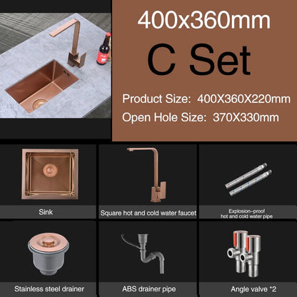 Rose Gold Kitchen Sink Nanometer Technology Gold 4mm thickness 304 Stainless Steel Manual Sink Single Bar Counter Kitchen Sink
