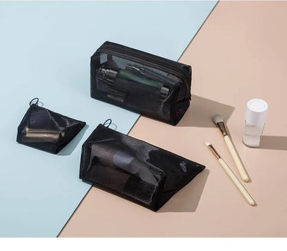 1pcs Transparent Mesh Zipper Cosmetic Bag Women Necessary Organizer Fashion Small Large Black Toiletry Bags Makeup Pouch Case.