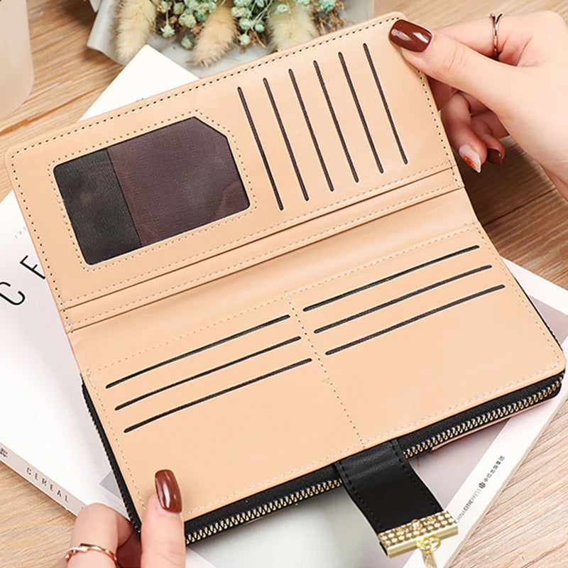 Hollow Leaves PU Leather Women's Long Wallet Fashion Female Coin Purses Hasp Zipper Clutch ID Credit Card Holders Money Bag Clip.