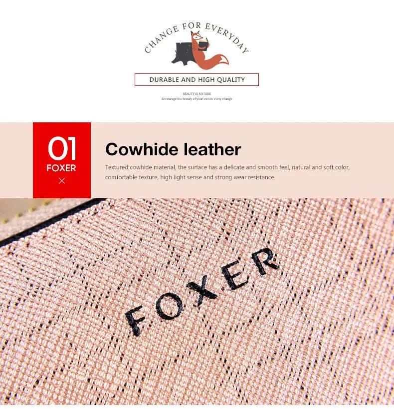 FOXER Women Split Leather Wallet Bifold Clutch Bag with Wristlet Fashion Card Holder Coin Purse Cellphone Bag Female Money Bag.