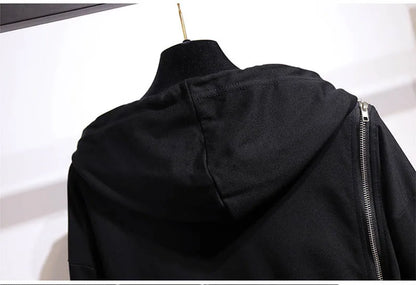150Kg Plus Größe frauen Frühling Herbst Lose Mit Kapuze Sweatshirt Büste 154cm 6XL 7XL 8XL 9XL 10XL Lange hülse Gefälschte Zipper Top Schwarz
