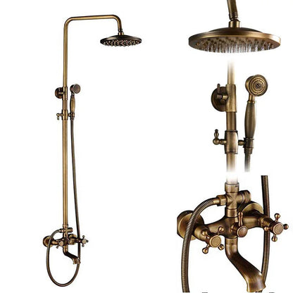 POIQIHY Antique Shower Set Wall Bathroom Bath Shower Faucet Rainfall Brass Swivel Spout Mixer Tap Sliding Bar Shower System