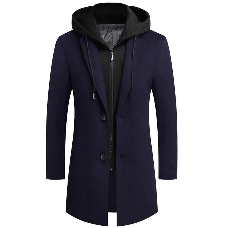 DIMUSI Winter Men's Hooded Wool Jackets Casual Middle Long Scarf Collar Cotton Thick Woolen Coat Male Luxurious Trench Clothing.