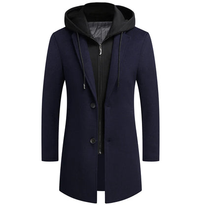 DIMUSI Winter Men's Hooded Wool Jackets Casual Middle Long Scarf Collar Cotton Thick Woolen Coat Male Luxurious Trench Clothing.