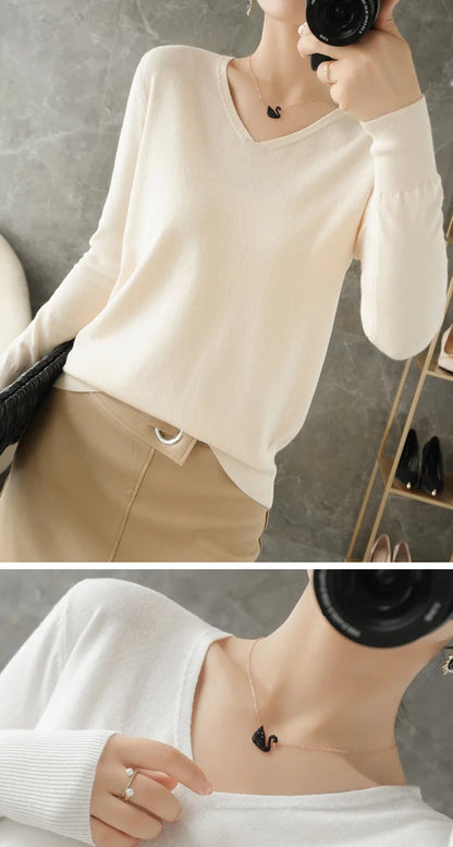 Frauen Pullover Herbst Winter V-ausschnitt Strickwaren Lange Hülse Lose Kaschmir Pullover Pullover Dame Günstige Qualität Jumper Gestrickte Tops