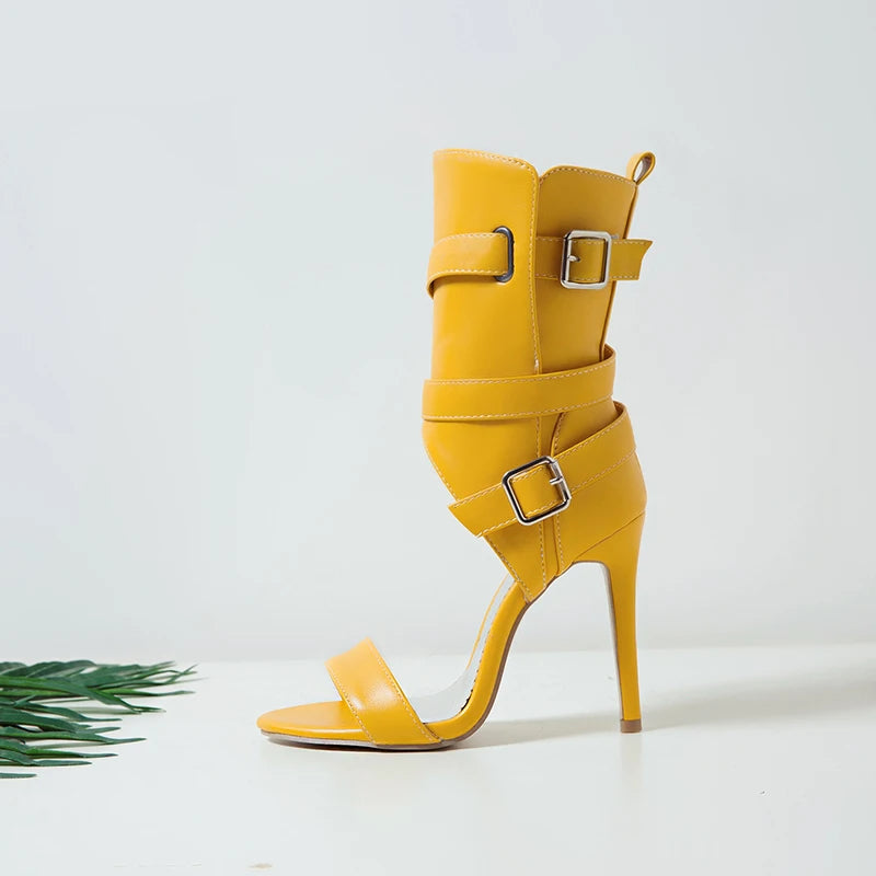 PU Leather Stiletto Women Sandal 2025 Drag Quee Summer High Heels Wedding Party Sexy Shoes Belt Solid Sissy Pumps Size 34~50