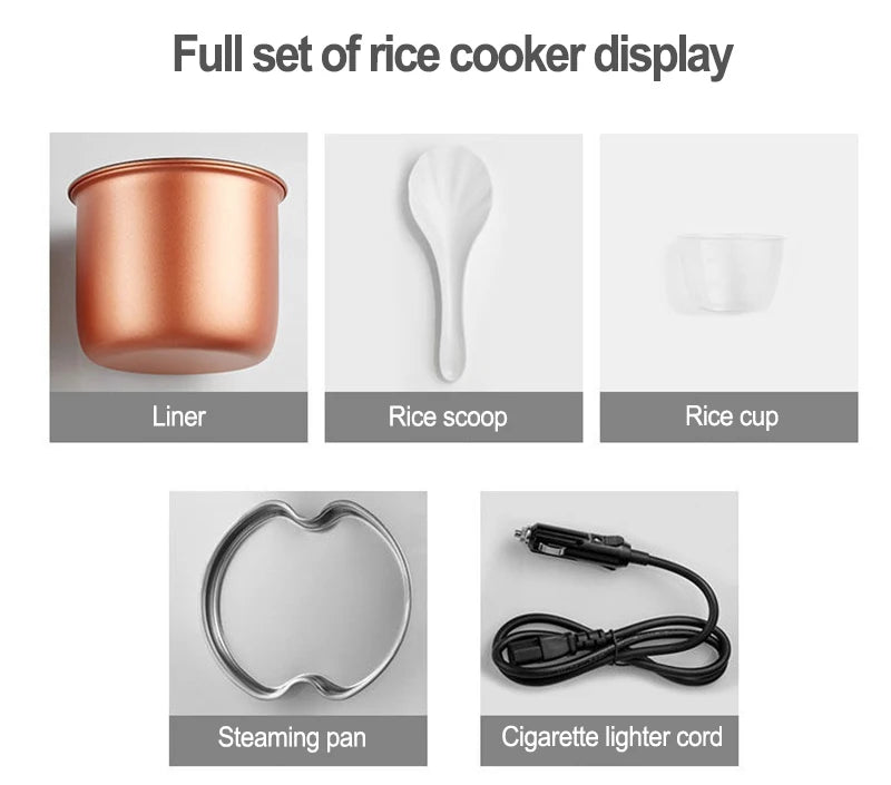 12V 24V Mini Car Rice Cooker 1.6L  car trucks electric soup porridge cooking machine food steamer warmer fast heating lunch box.