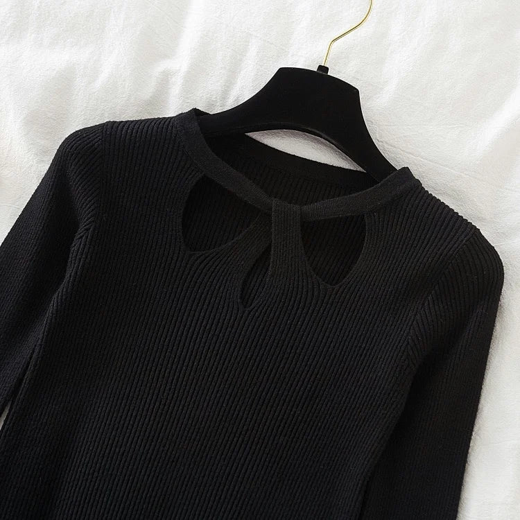 2025 Fashion Hollow Out Women Sweaters Autumn Winter Tops Slim Women Pullover Knitted Sweater Basic Solid Jumper Soft Warm Pull.