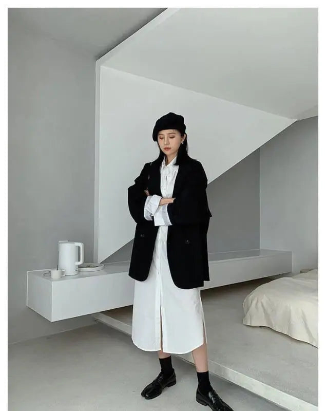 Neue 2025, Vintage Lose Frauen Solide Blazer Herbst Chic Zweireiher Weibliche Lange Hülse Anzug Jacken Stilvolle Damen Blazer