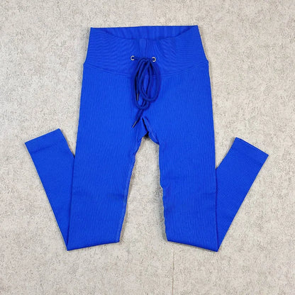 Ribbed Yoga Leggings Sports Tights Women Seamless Knit Yoga Pants White Femme Gym Leggings Skinny Workout Fitness Push Up