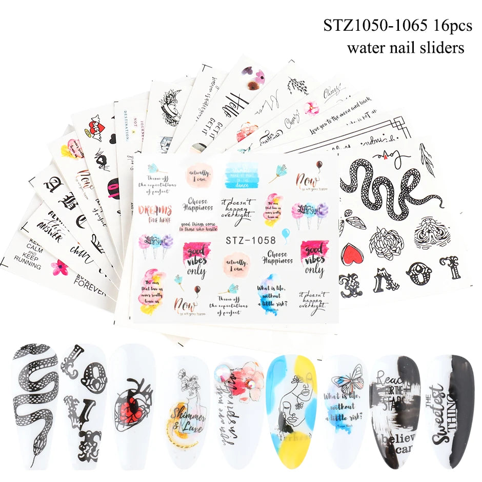 1Set Watercolor Xmas Flower Sticker Nail Decal Set Flamingo Letter Design Gel Manicure Decor Water Slider Foil CHSTZ683-706-1.