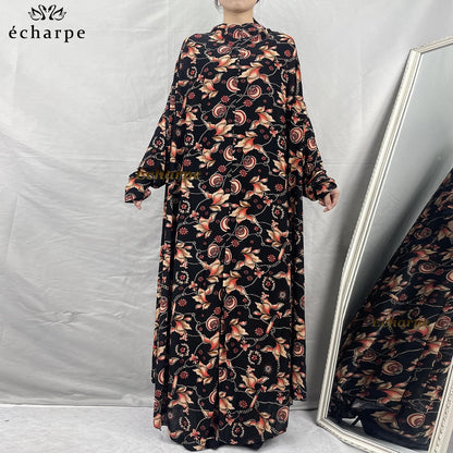 1 Pieces Muslim Hijabs Dress Women's Prayer Garment Dubai Abaya Arab Jibab Islam Flowers Djellaba Femmel Khimar Caftan Clothes