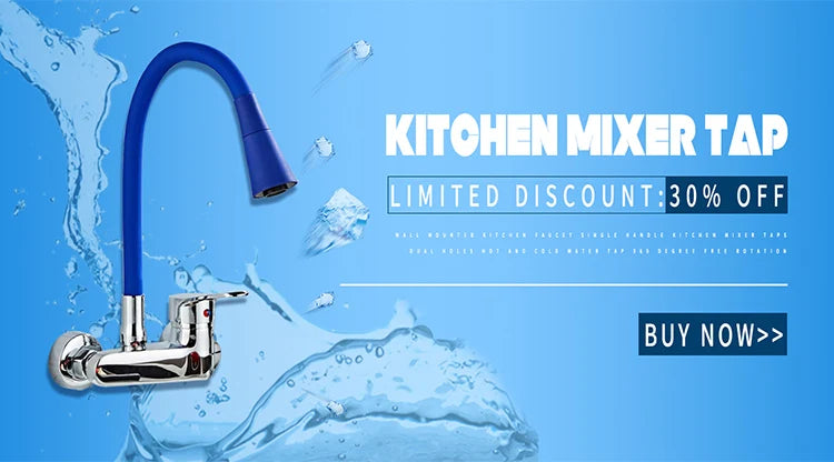 Stainless Steel Wall Mounted Kitchen Faucet Wall Kitchen Mixers Kitchen Sink Tap 360 Degree Swivel Flexible Hose Double Holes