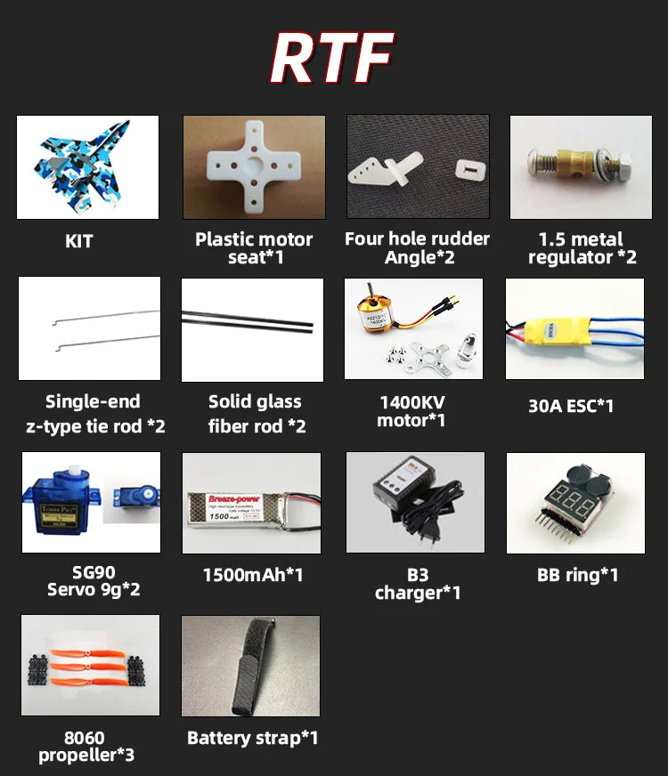 Fixed Wing Model Su27 RC Airplane With Microzone MC6C Transmitter with Receiver and Structure Parts For DIY F22 RC Aircraft.