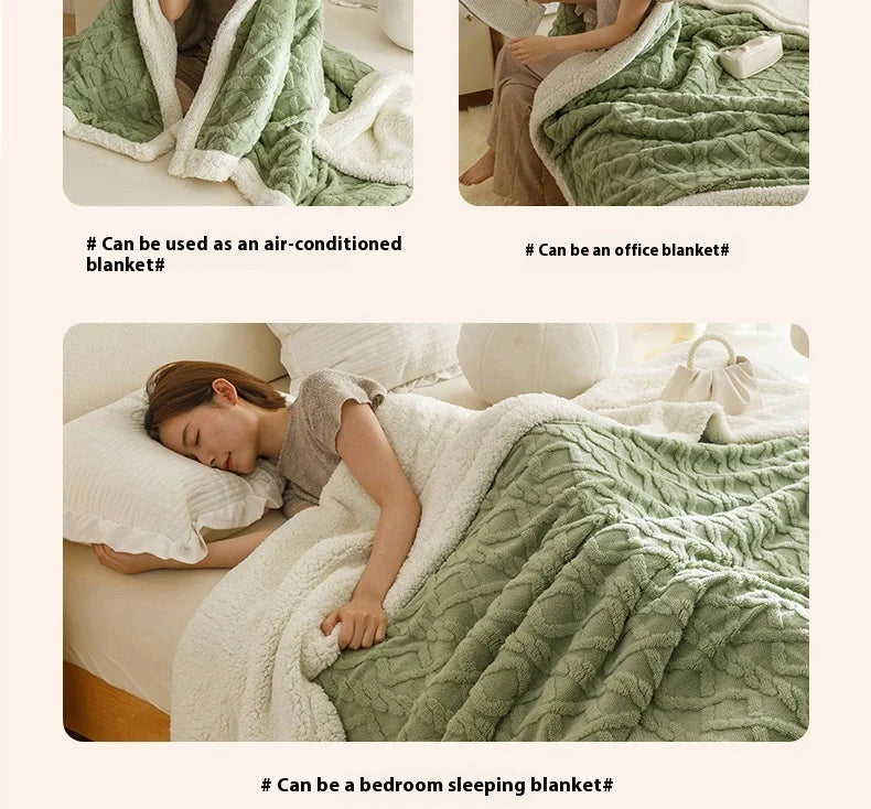 Lamb Fleece Double-Sided Velvet Blanket Double-Layer Thickened Woven Polyester Wearable Blanket