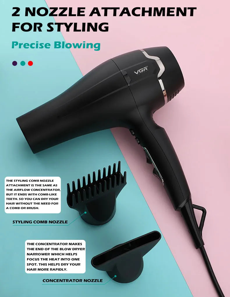 VGR professional multi gear adjustable hair dryer hair salon household high-power distributed air nozzle cold hair dryer V-450.