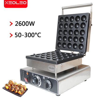 XEOLEO Electric Waffle Maker 850W Round Ball Waffle Machine 4cm Waffle Making Machines Non-stick takoyaki maker.