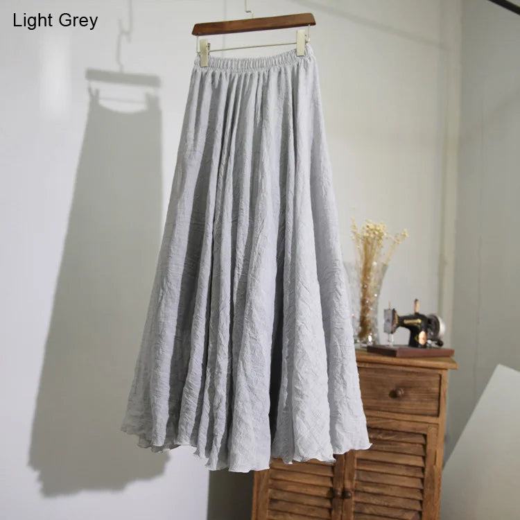 Frauen Elegante Hohe Taille Leinen Maxi Rock 2023 Sommer Damen Casual Elastische Taille 2 Schichten Röcke saia feminina 20 Farben SK53