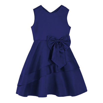 Mädchen Sommer ärmelloses Prinzessinnenkleid Elegantes Satin Hochzeit Brautjungfer Partykleid Große Schleife A-Linie Tutu für Geburtstagsabend