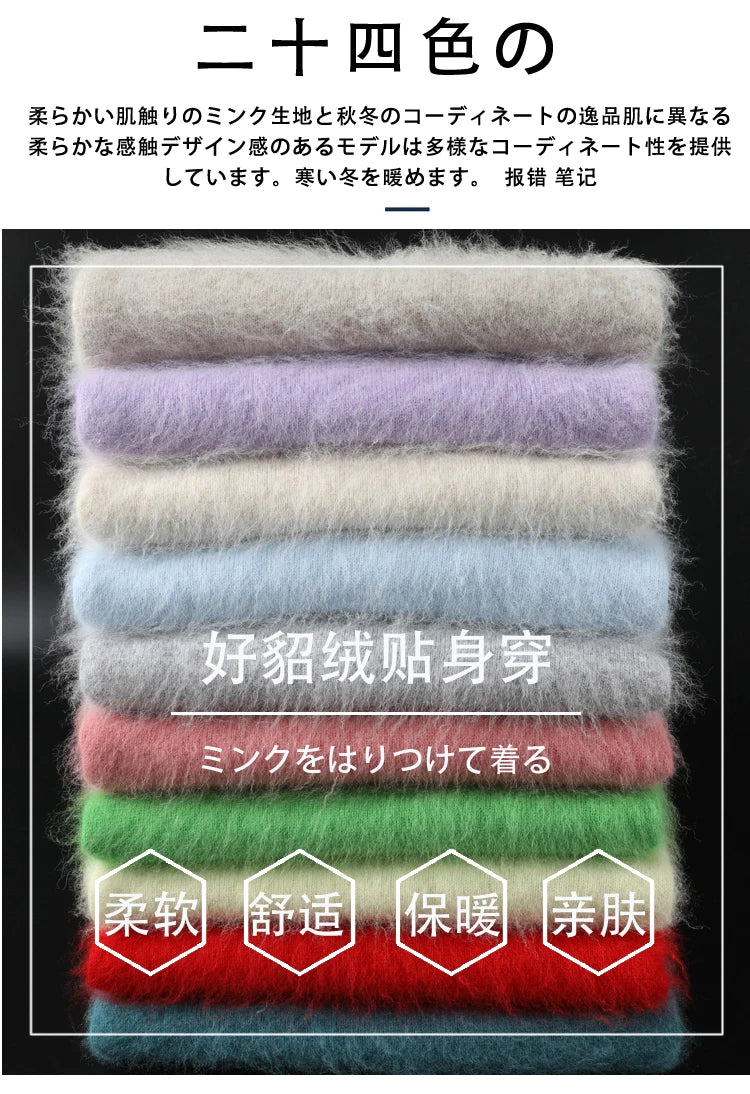 Herbst Winter 100% Nerz Kaschmir Pullover Frauen Strickwaren Pullover Dicke Warme Einfarbig Plus Größe Basis Hohe Revers Kleidung Tops.