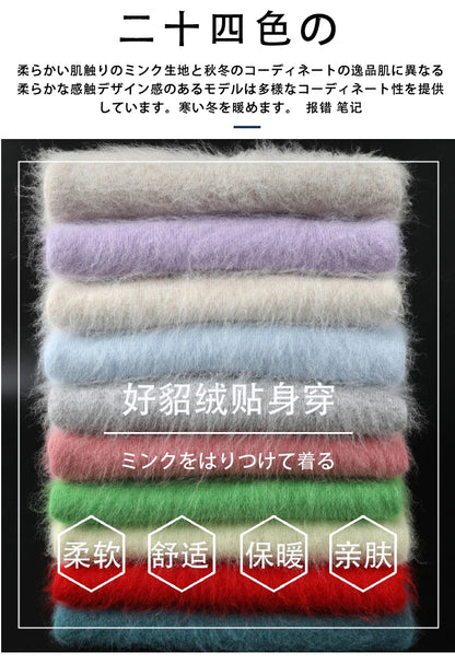 Herbst Winter 100% Nerz Kaschmir Pullover Frauen Strickwaren Pullover Dicke Warme Einfarbig Plus Größe Basis Hohe Revers Kleidung Tops.