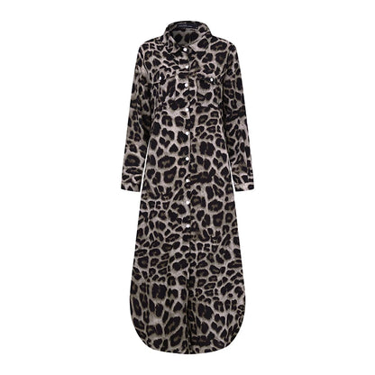 ZANZEA Party Vintage Leopard Robe Frauen 2025, Herbst Casual Langarm Maxi Lange Vestidos Kleid Mode Übergroßen Hemd Sommerkleid