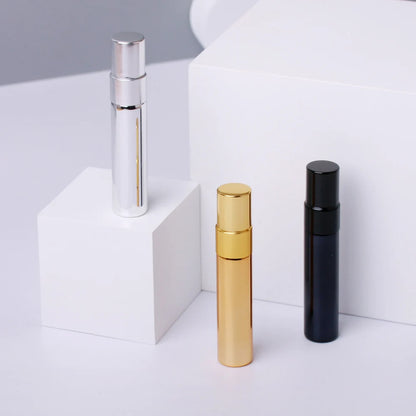 100 PCS/Lot 5ml Mini Perfume Bottle Aluminium Spray Atomizer Bottles Sample Empty Gold Silver Black Glass Vials.