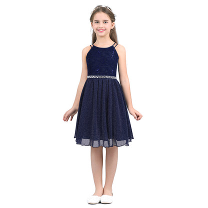Iiniim Teen Mädchen Ärmellose Pailletten Floral Spitze Glänzenden Kleid Vestido de festa für Hochzeit Formale Geburtstag Party Sommer Kleider