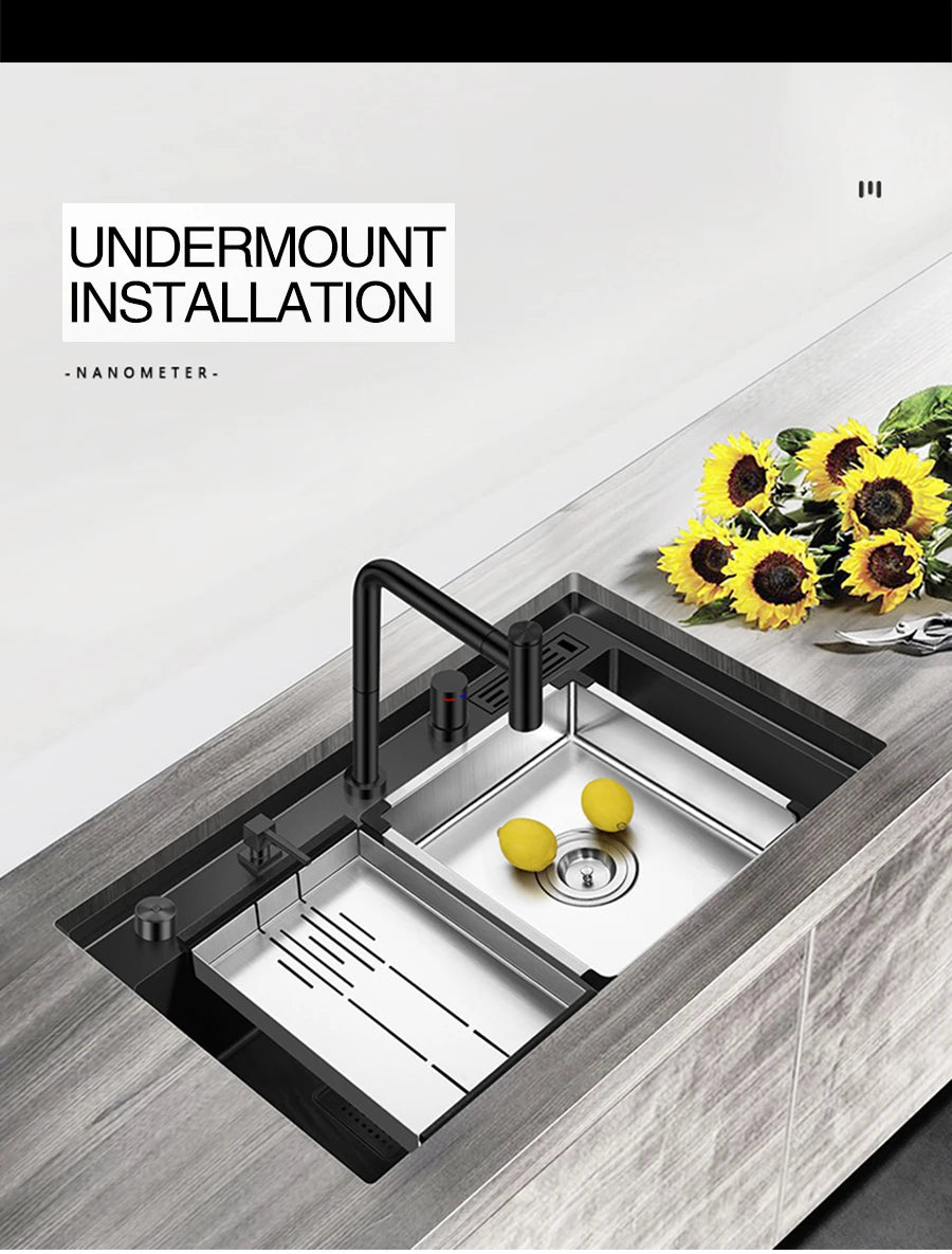 ASRAS Nanometer Handmade Sinks 4mm Thickness 220mm Depth SUS 304 Stainless Steel Luxury Stepped Kitchen Sinks
