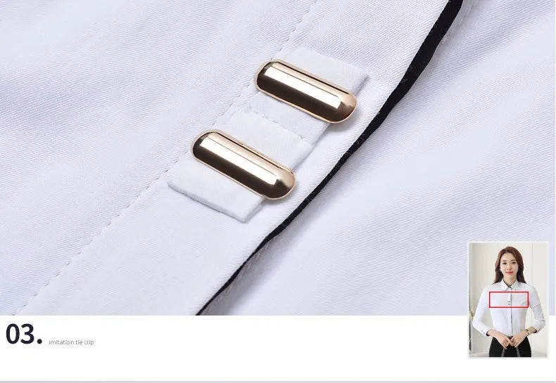 Fashion Clothes OL Women Long Sleeve Shirt Black White Slim Patchwork Sequined Cotton Blouse Office Ladies Formal Tops.