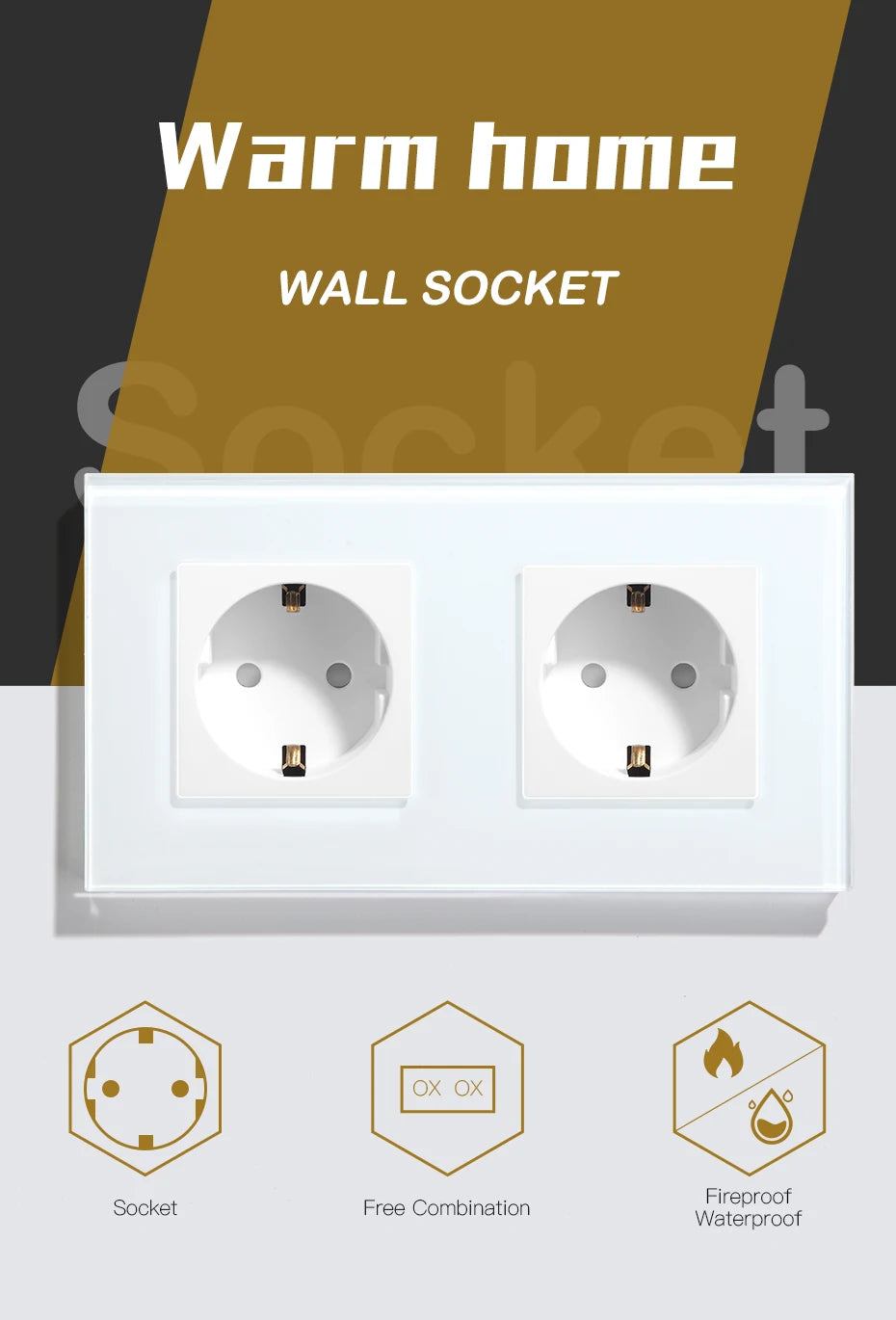 BSEED Touch-Lichtschalter, EU-Standard-Wandsteckdose mit USB Typ-C-Kristallglasscheibe, weiße Farbe, Netzstecker, 1/2/3 Gang-Schalter.