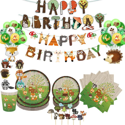 Dschungel Thema Partei Dekor Versorgung Einweg Geschirr Set Wald Tier Fuchs Hedgehog Ballon Baby Dusche Kid Geburtstag Kuchen Topper.