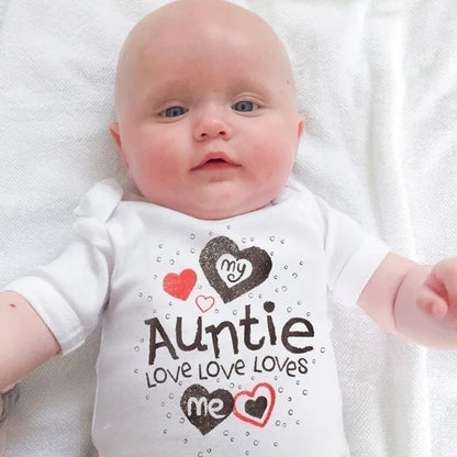 ICH LIEBE DICH ZUM MOND UND ZURÜCK & My Auntie Liebt Mich Gedruckt Jungen Mädchen Infant Playsuits Ein Stück schöne Baby Kid Romper Body