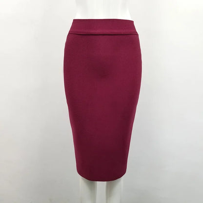 16 Colors High Quality Tight Pink Green Black Rayon Knee Length Bandage Skirt Night Club Party Skirt