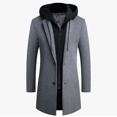 DIMUSI Winter Men's Hooded Wool Jackets Casual Middle Long Scarf Collar Cotton Thick Woolen Coat Male Luxurious Trench Clothing.