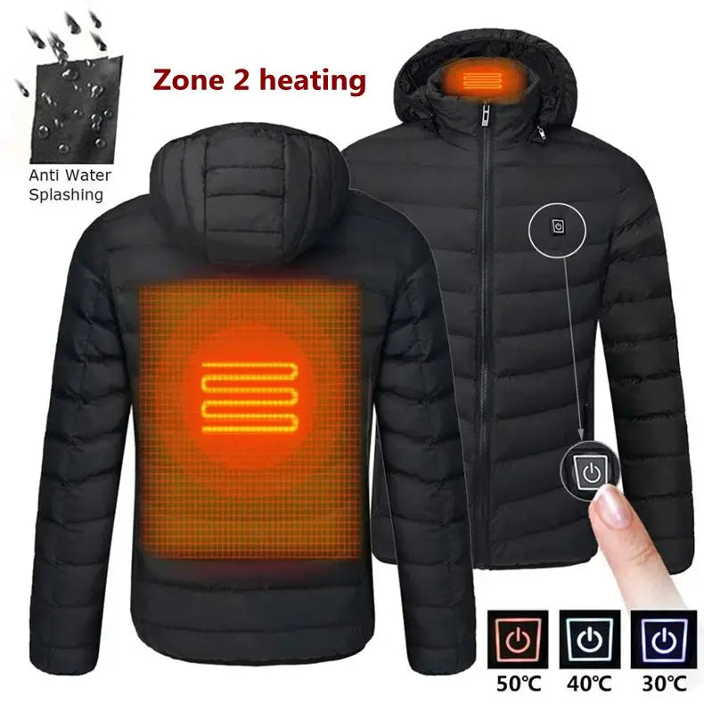 Men's parka Winter Warm USB Heating Jackets Smart Thermostat Pure Color Hooded Heated Clothing male bobojaco Warm padded jacket.
