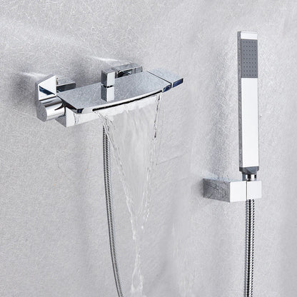 Black Waterfall Shower Faucet Bathroom Wall Mounted Bathtub Shower Faucets Dual Handles Hot Cold Water Mixer Tap with Handshower