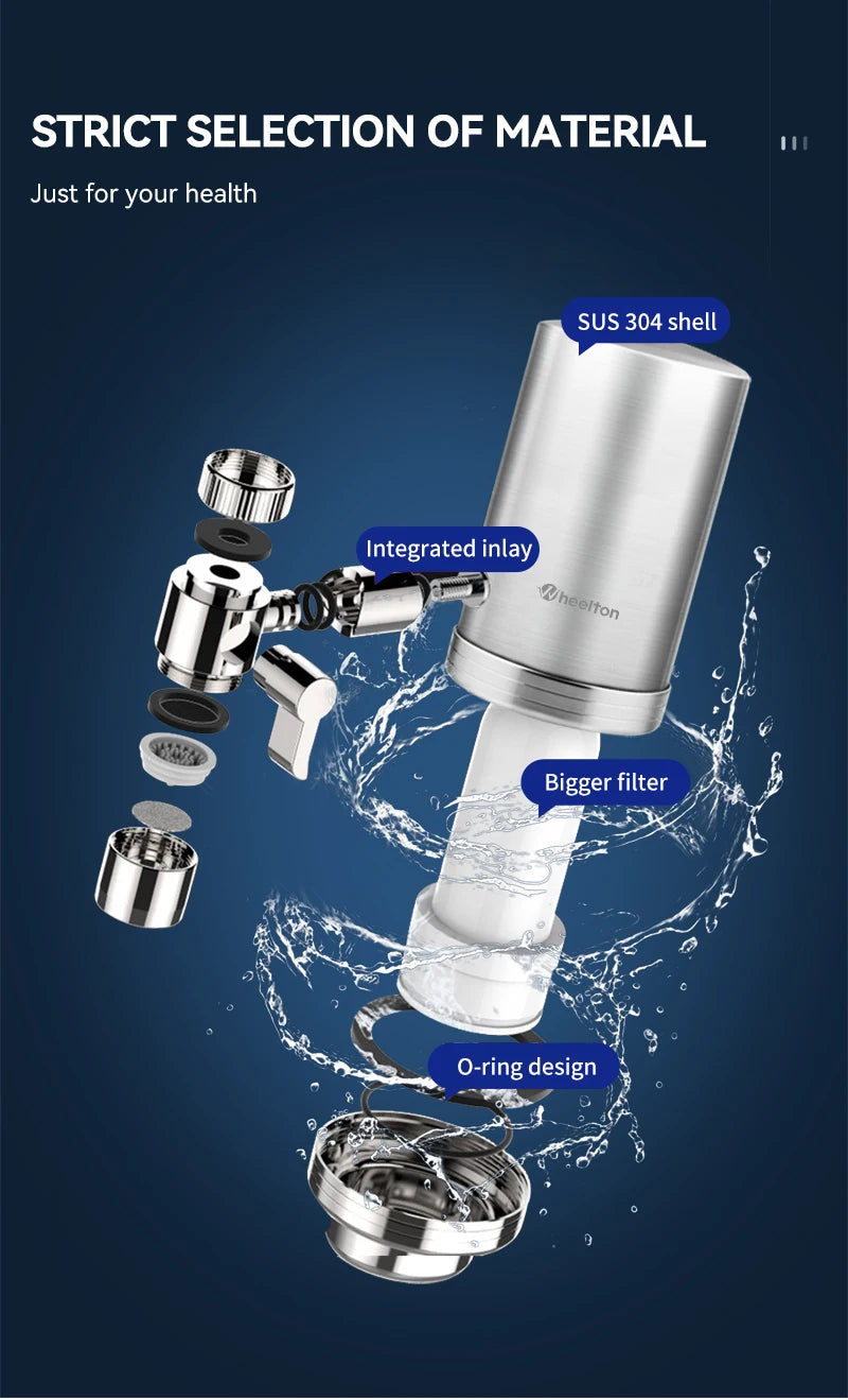 Wheelton Stainless Steel Kitchen Tap Filter Household Ceramic Water Purifier Faucet Water Filter  Activated Carbon Filtration