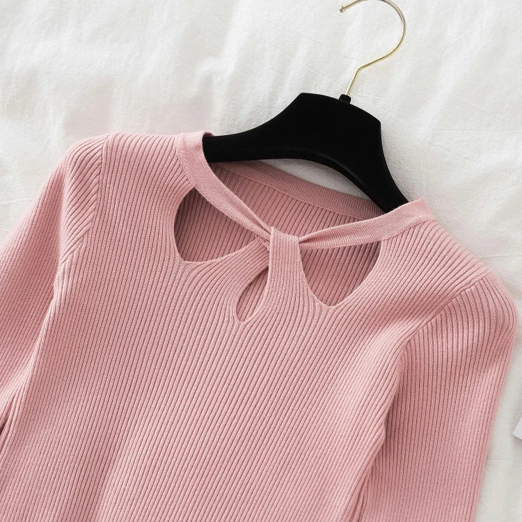 2025 Fashion Hollow Out Women Sweaters Autumn Winter Tops Slim Women Pullover Knitted Sweater Basic Solid Jumper Soft Warm Pull