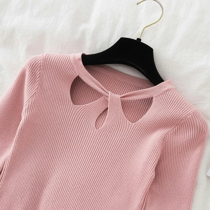 2025 Fashion Hollow Out Women Sweaters Autumn Winter Tops Slim Women Pullover Knitted Sweater Basic Solid Jumper Soft Warm Pull