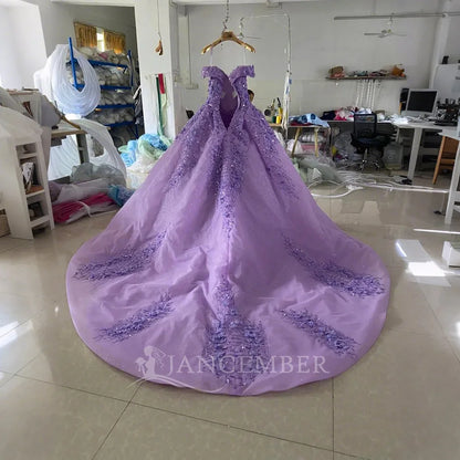 Purple Organza Girls Evening Dress Ball Gown Style Lace Crystal Embroidery Decorations Chapel Train for Parties Lsany24